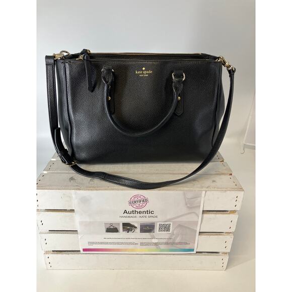 KATE SPADE LARGE BLACK PEBLED LEATHER WOMENS SHOULDER BAG - Picture 1 of 16